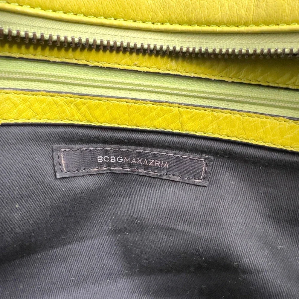 BCBG MaxAzria Satchel Crossbody Bag Neon Citron Acid Chartreuse Yellow Leather L